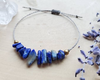 Adjustable Lapis Lazuli Bracelet, Blue Lapis Jewelry, Healing Stone Bracelet, Unisex Lapis Lazuli Stone Bracelet, Throat Chakra Bracelet