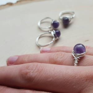 Amethyst Ring, February Stone Ring, Amethyst Gemstone Jewelry, Crystal Ring, Gemstone Ring, Wire Wrapped Crystal, Healing Crystal Jewelry image 5