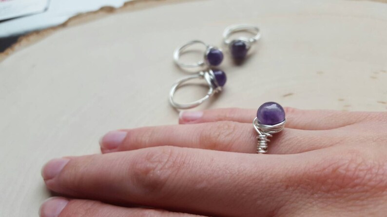 Amethyst Ring, February Stone Ring, Amethyst Gemstone Jewelry, Crystal Ring, Gemstone Ring, Wire Wrapped Crystal, Healing Crystal Jewelry image 5