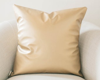 Accent Throw Pillow - 18x18 Metallic Gold Faux Leather, present, housewarming gift, cushion cover, throw pillow, cushion, valentine