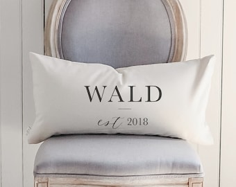 Lumbar Pillow - Personalized Last Name - Heirloom, home décor, wedding gift, engagement present, housewarming, cushion cover