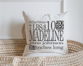 Throw Pillow - Personalized Original Birth Stats - New baby gift, newborn, new mom gift, handmade, nursery decor, 100% organic cotton