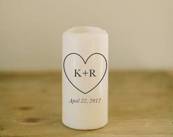 Personalized Pillar Unity Candle - Heart, Initials & Date