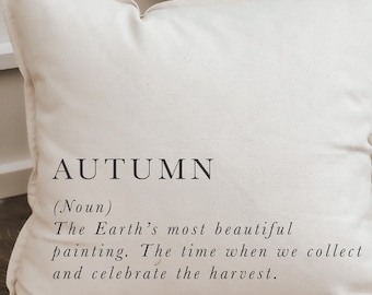 Throw Pillow - Autumn Definition - Autumn home décor, fall décor, cushion cover, throw pillow, seasonal pillow, cursive font décor