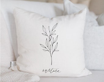 Throw Pillow - Nurture Wildflower -Standard Seam, Handmade in USA, Organic Cotton, Calligraphy Home Decor, Spring Gift, Housewarming gift