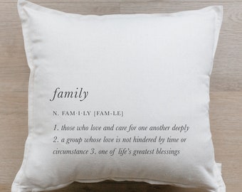 Throw Pillow -  Family Definition - Housewarming Present, Birthday Gift, Floral Print, For Her, Liz Marie Blog, Decorative Farmhouse Style