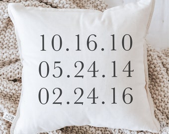 Throw Pillow - Personalized Special Dates - Event Commemoration, new baby gift, Anniversary, Wedding, photo prop, Life Events