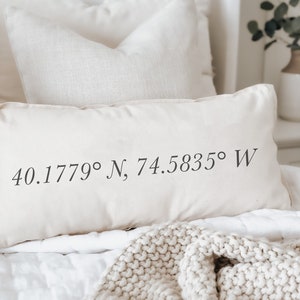 Lumbar Pillow - Personalized Coordinates - Farmhouse Style, home décor, wedding gift, engagement present, housewarming gift, throw pillow