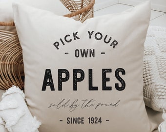 Throw Pillow - Pick Your Own Apples - Autumn home décor, fall décor, cushion cover, throw pillow, seasonal pillow, cursive font décor