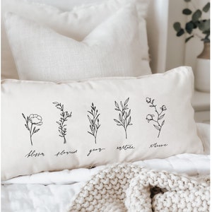 Lumbar Pillow - Wildflowers - Floral Print, Handmade in USA, Organic Cotton, Calligraphy Decor, Shop Small, Housewarming gift, Spring Gifts