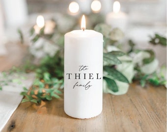 Candle - Personalized Family Name - wedding favor, newlywed gift