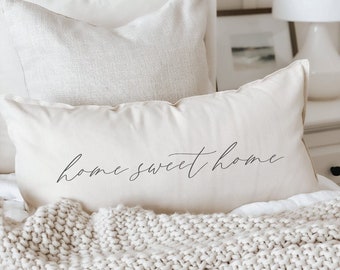 Lumbar Pillow - Home Sweet Home - Handmade in USA, Calligraphy Home Décor, Shop Small, New Home gift, Cushion Cover, Farmhouse Style