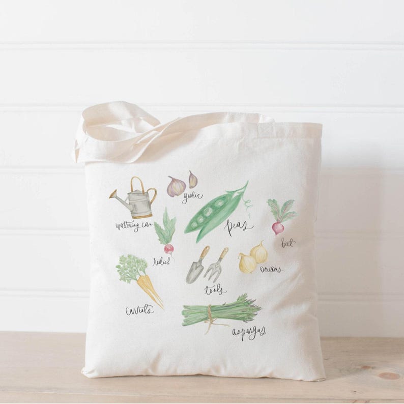 Tote Bags - Vegetables Watercolor | Cozy Home Gift, Girly Decor Gift Ideas, Sentimental Home Decor Gifts, Personalized Girly Gifts immagine 1