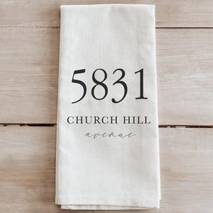 Personalized Tea Towel - Personalized Lettered Address | Housewarming Gift, Personalized Tea Towel, Address Kitchen Towel