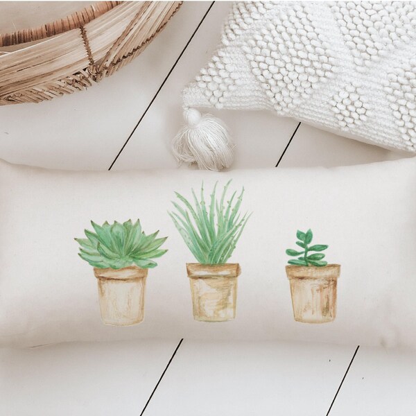 Lumbar Pillows - Potted Succulents | Housewarming Gift, Lumbar Pillow Gift For Mom, Succulent Pillow Cozy Home, Succulent Lumbar Pillow