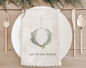 Weihnachten Servietten Set - Joy to the World Wreath Aquarell, Home Decor, Housewarming, Geschirr, Gedeck, saisonales Dekor, Küchenwäsche