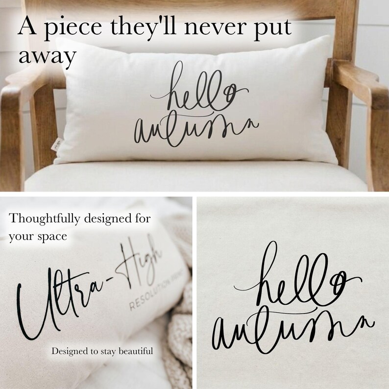 Lumbar Pillows - Hello Autumn | Cottagecore Housewarming Gift, Hello Autumn Lumbar Pillow, Cozy Home Lumbar Pillow, Autumn Home Decor Gift afbeelding 4
