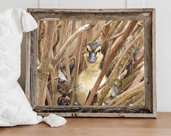 Barnwood Frames - Happy Duckling | Watercolor Art, Rustic Home Decor, Farmhouse Style, Duck Wall Art, Reclaimed Wood Frame