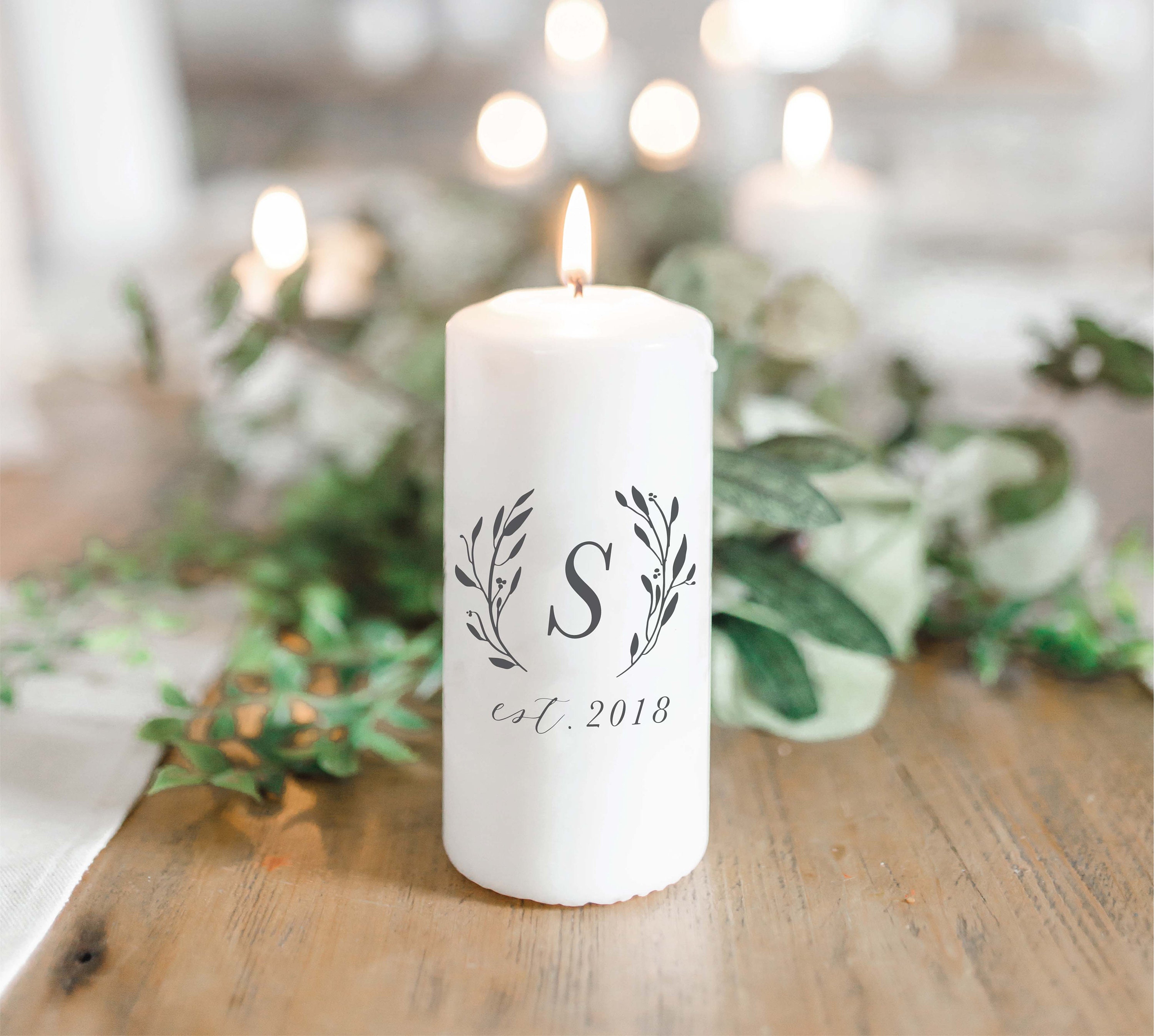 Candle Personalized Initial With Laurel Wedding Favor Newlywed