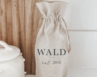 Sac à vin - Nom de famille personnalisé avec ligne, faveur de mariage, cadeau de bienvenue, cadeau de bureau, événement spécial, cadeau d’atelier, cadeau client