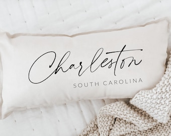 Personalized Lumbar Pillows - Personalized City Script | Housewarming Gift, Personalized Lumbar Pillow, Cozy Home Decor Gift