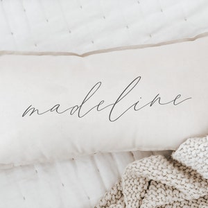 Lumbar Pillow - Personalized Calligraphy Name - Custom Throw, nursery decor, new baby gift, 100% organic cotton, handmade in the USA