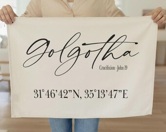 Wall Banners - Golgotha | Eco Friendly Wall Decor, Minimalist Scripture Art, Organic Cotton, Inspirational Home Accent