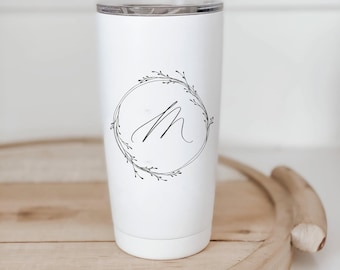 Personalized Travel Mugs - Personalized Initial with Wreath | Christmas Gift, Personalized Cozy Throw Blanket, Farmhouse Cozy Blanket