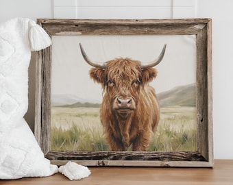 Barnwood Frame - Highland Farm Cow | Rustic Wall Art, Farmhouse Decor, Reclaimed Wood Frame, Country Style, Gift for Cow Lovers