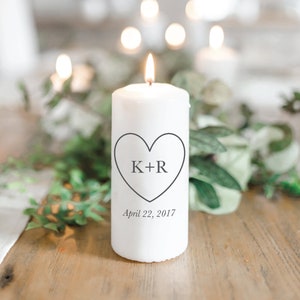 Pillar Unity Candle - Personalized Heart, Initials & Date - wedding favor, newlywed gift