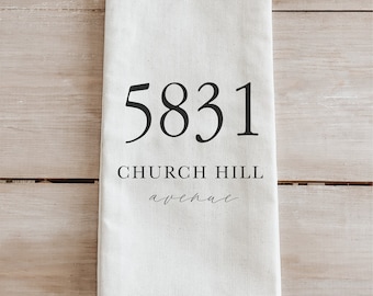 Kitchen Dish Towel - Personalized Lettered Address - housewarming gift, favor, kitchen decor, anniversary present, lettered design