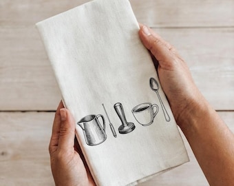 Tea Towel - Cafe Utensils Sketch | Kitchen Decor, Gift for Coffee Lovers, Sketch Style, Dish Drying, Eco-Friendly, Organic Cotton