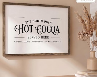 North Pole Hot Cocoa Vintage Christmas Wood-Framed Sign