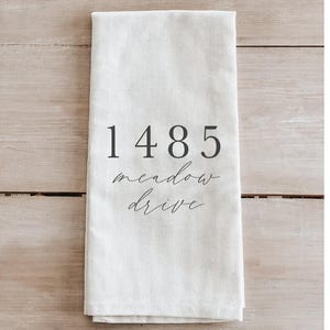Personalized Tea Towel - Personalized Address | Housewarming Gift, Personalized Kitchen Towel, Address Tea Towel, Hostess Gift Kitchen