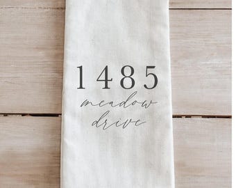 Personalized Tea Towel - Personalized Address | Housewarming Gift, Personalized Kitchen Towel, Address Tea Towel, Hostess Gift Kitchen
