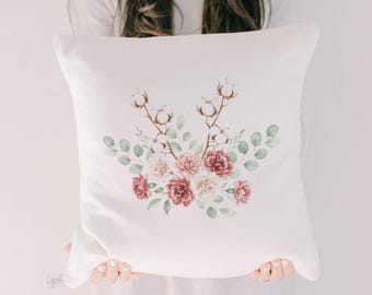 Throw Pillows - Spring Cotton Bouquet | Valentine's Day Gift, Valentine's Day Throw Pillow, Cozy Home Decor Gift, Gift For Mom Throw Pillow