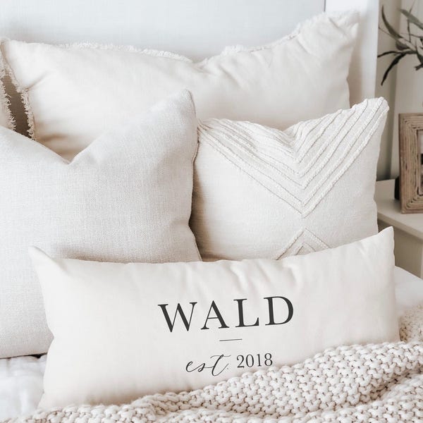 Personalized Lumbar Pillows - Personalized Last Name With Line | Housewarming Gift, Personalized Lumbar Pillow, Cozy Sentimental Gift