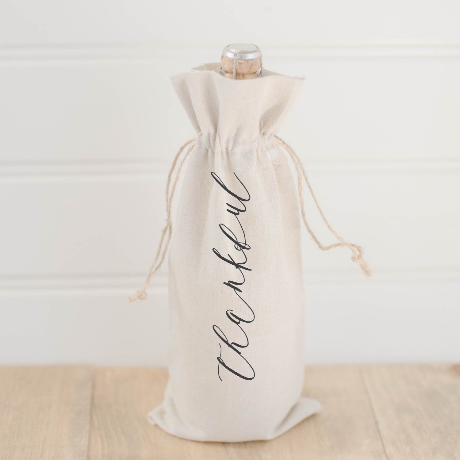 Sac à Vin, Merci, Calligraphie, Cadeau d'hôtesse ou de Mariage, Fiançailles