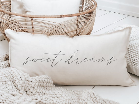 Lumbar Pillow Sweet Dreams Kids Room Handmade 100 Organic Cotton Calligraphy Decor Shop Small Housewarming Gift Cushion Cover Etsy