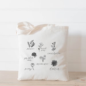 Tote Bag Flower Types, present, housewarming gift, wedding favor, bridesmaid gift, women's gift image 1