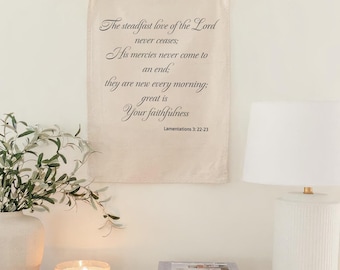 Wall Banners - The Steadfast Love of the Lord | Scripture Art, Eco Friendly Decor, Organic Cotton Wall Hanging, Inspirational Gift