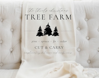 Christmas Throw Blanket - Tree Farm Personalized, Handmade in USA, Living Room, Holiday Throw Blanket, Festive Blanket, Christmas Home Decor