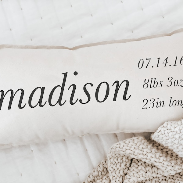 Lumbar Pillow - Personalized Birth Stats - Farmhouse Style, Organic Cotton, throw, New baby gift, nursery décor, new mom gift, handmade