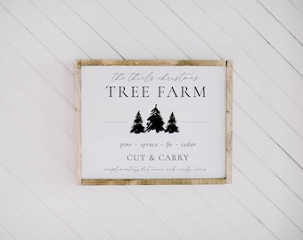 Christmas Wood Framed Sign - Tree Farm Personalized - Square - rustic home décor, gallery wall, housewarming gift, framed art