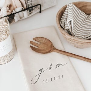 Personalized Tea Towel - Personalized Two Initials and Date | Bridal Shower Gift, Personalized Kitchen Towel, Monogrammed Tea Towel