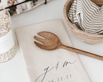 Personalized Tea Towel - Personalized Two Initials and Date | Bridal Shower Gift, Personalized Kitchen Towel, Monogrammed Tea Towel