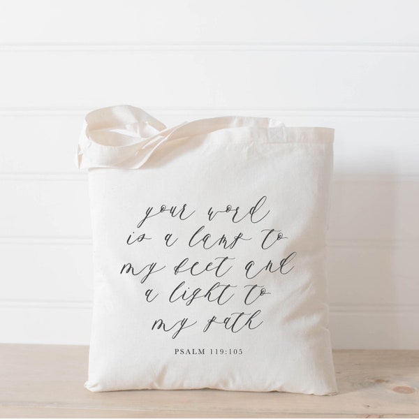 Tote Bag - A Light Unto My Path, present, housewarming gift, , tote, Bible verse, inspirational, womens gift, christian gift, overnight bag