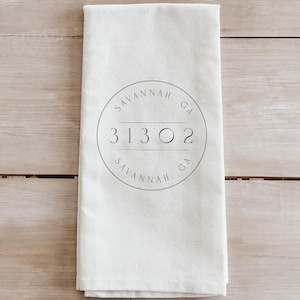 Personalized Tea Towel - Personalized Postage Stamp Zip Code | Housewarming Gift, Personalized Tea Towel Gift, Cozy Home Kitchen Towel