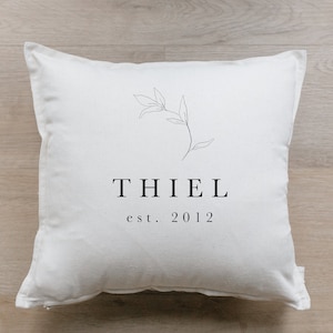 Throw Pillow - Personalized Last Name With Laurel - Floral Design, Choose Your Fabric Color, Text Color, Cover Size and Fill in listing!