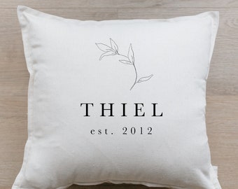 Throw Pillow - Personalized Last Name With Laurel New - Floral Design, Choose Your Fabric Color, Text Color, Cover Size and Fill in listing!